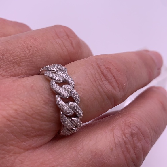925 Sterling Silver Cuban Link Ring With Cubic Zirconia - Picture 4 of 4